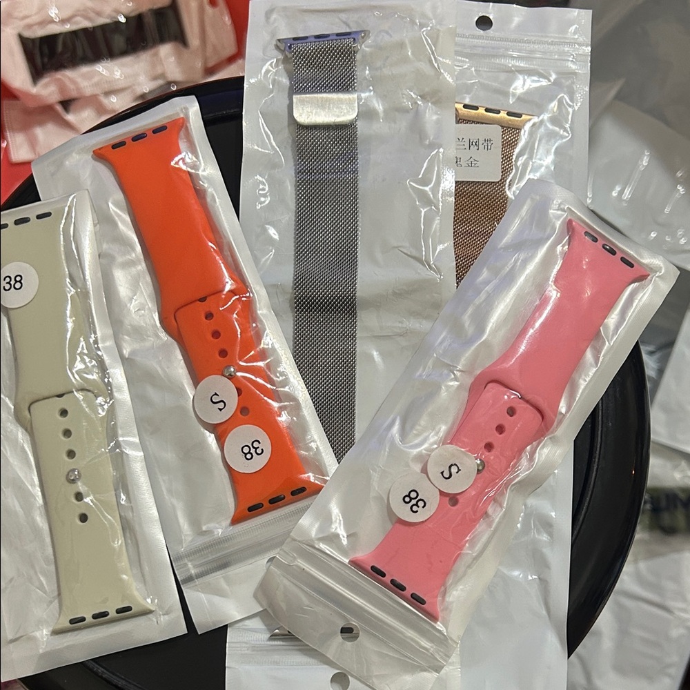 Silicone and Metal Watch Bands for Apple Watches - Orange, Pink, Silver 38-41mm